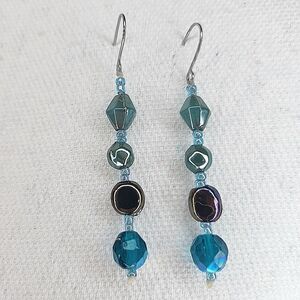 Earrings Beaded  80s Retro Mid Century Moder Bohemian Pierce 2.5"